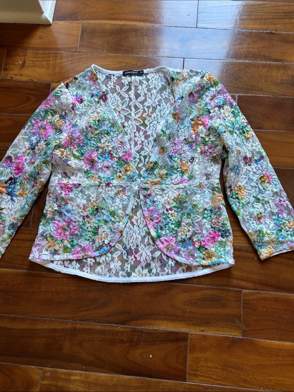 Floral Lace Open-Front Cardigan Sweater - Multicolor
